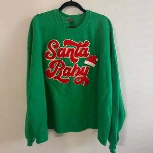 Gildan Green Sweatshirt with Red Santa Baby Applique